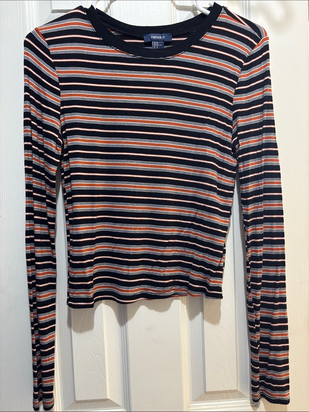 Forever 21 Black, Rust & White Striped Long Sleeve Tee
